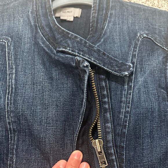 Helmut Lang Dark Wash Denim Moto Jacket With Pockets, size (S) P - Picture 3 of 11